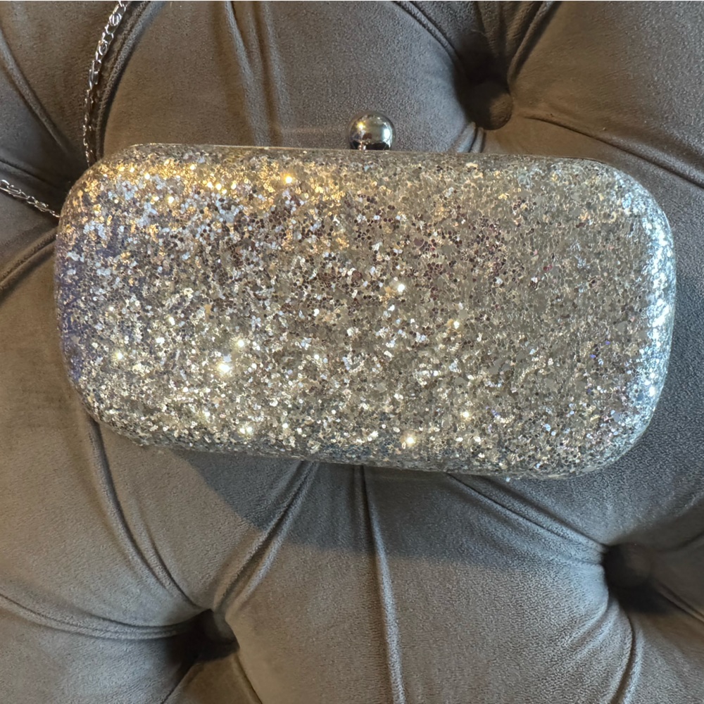 Kate Lindsay silver sequin clutch